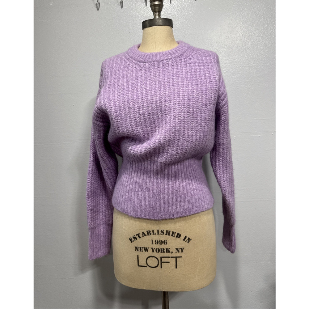 Zara Womens M Fuzzy Sweater Top Pastel Purple Long Sleeve Polyester Wool Alpaca